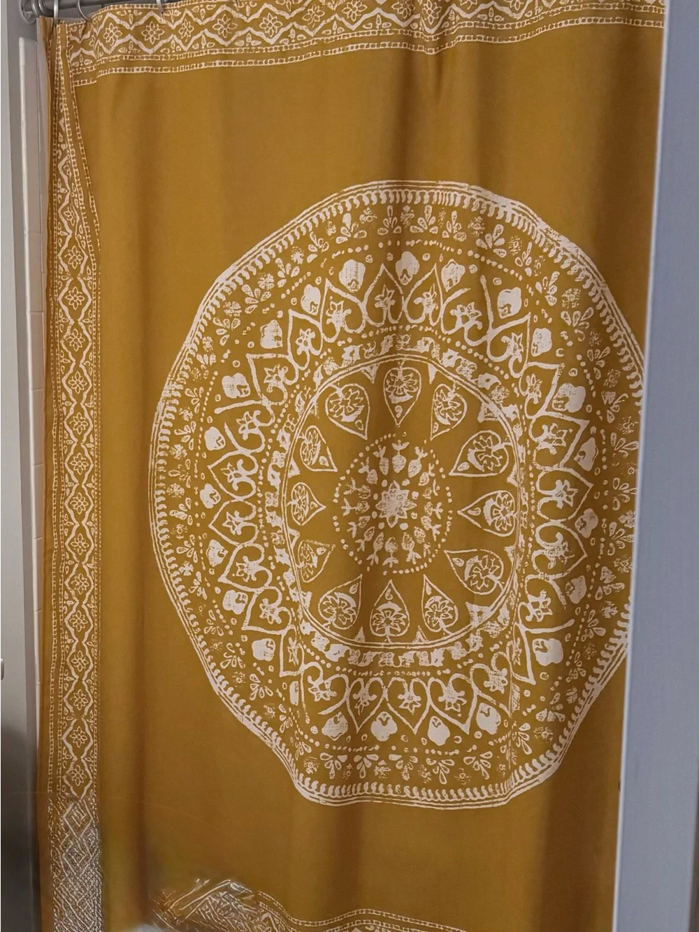 Yellow Medallion Shower Curtain - Boho Bathroom Accent